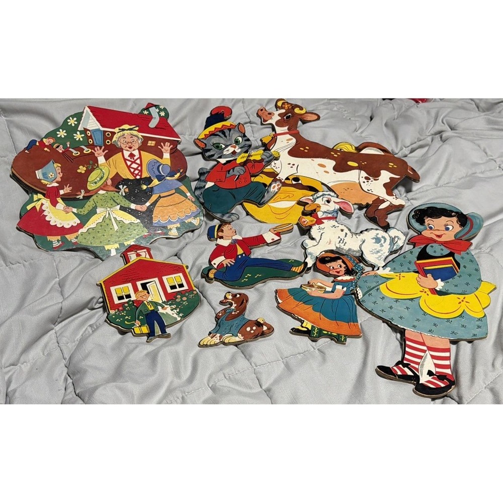 Vintage 1950's Dolly Toy Company Mother Goose Nursery Rhymes Wall Decor 9 Pieces